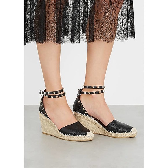 Maypol Shoes - Maypol Textured-leather Black Wedge Espadrilles
